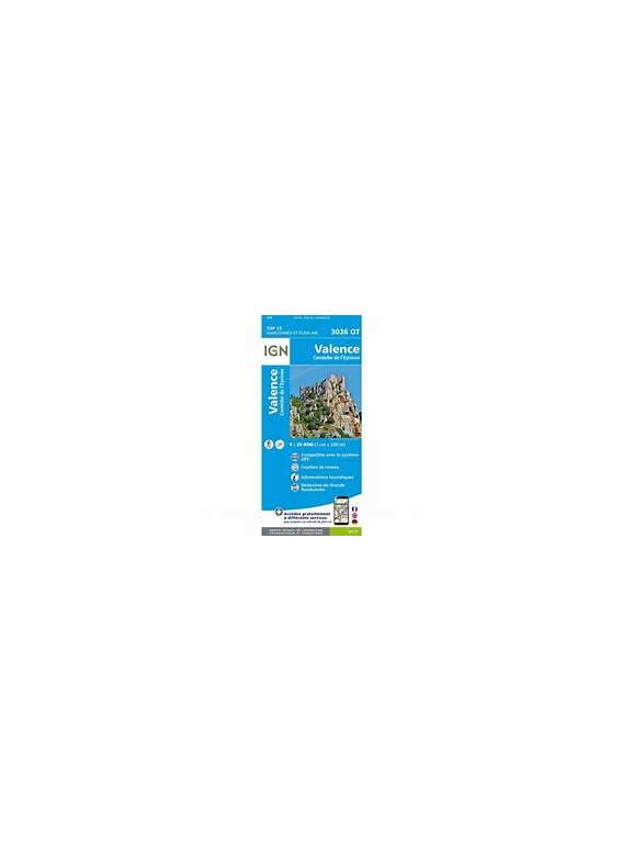 CARTE IGN BLEUE 3036 OT: VALENCE / CORNICHE DE L'EYRIEUX