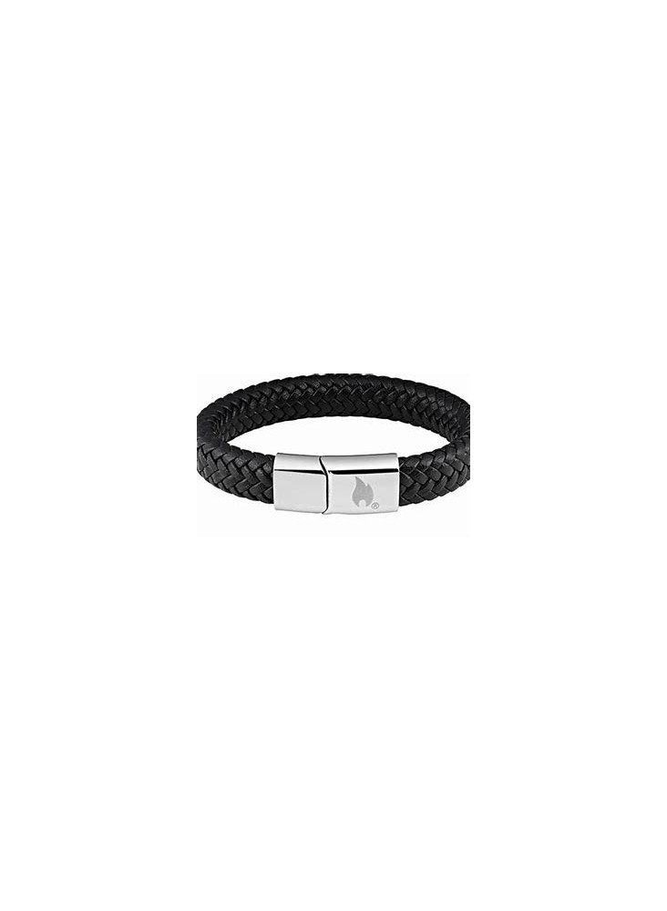 BRACELET HOMME ZIPPO EN CUIR TRESSE ET ACIER