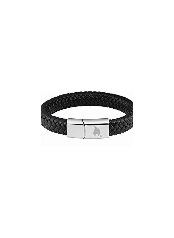 BRACELET HOMME ZIPPO EN CUIR TRESSE ET ACIER